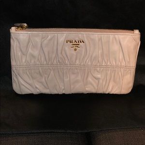 PRADA Leather Gauffre Zip Top Pouch/Wallet